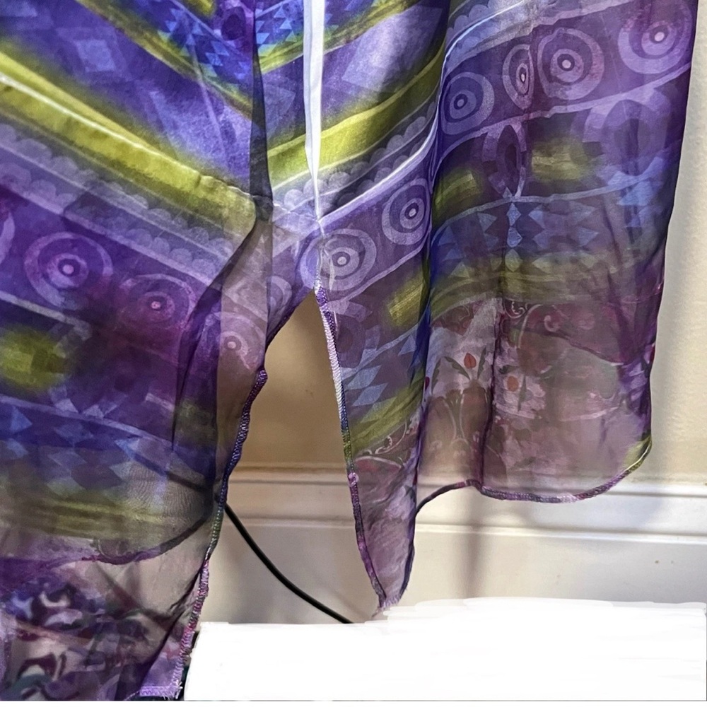 World Unity 2X Midi Dress Embellished Neck Purple Sheer Hem Crotchet Tie Dye - Picture 7 of 11